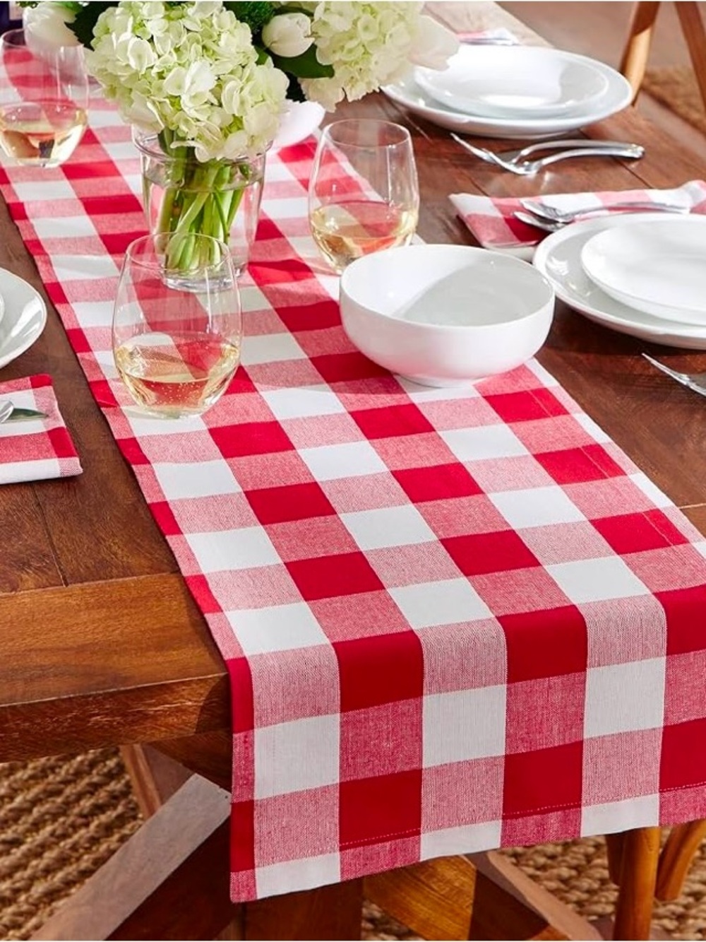Red and White Buffalo Check Table Runner - Farmhouse Home Dining